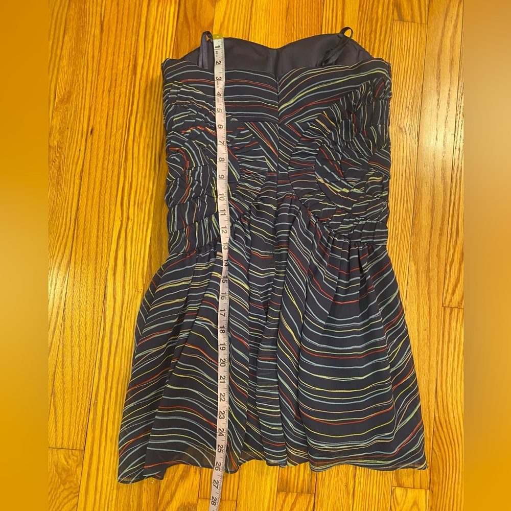 BCBG Strapless Corset Dress with Multicolor Stripes and Diaphanous Draping - Picture 10 of 12